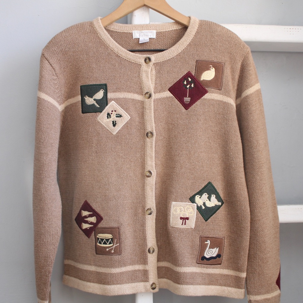 Christopher & Banks VTG 12 Days of Christmas Embroidered Cardigan Sweater Medium - Picture 6 of 6
